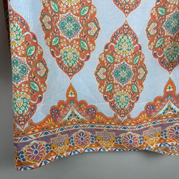 Cynthia Rowley Top Women 1X Blue Orange Medallion Print Split Neck Boho Tunic - Picture 5 of 9